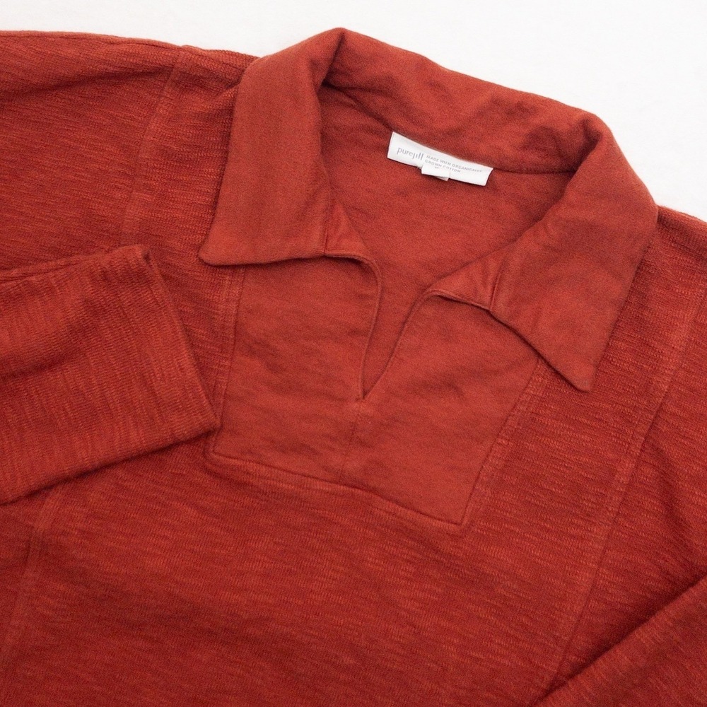 Pure Jill Polo‎ Top Womens Medium Orange Organic Cotton Slub Sustainable
